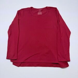 🔴 Serra Long Sleeve Pocket Tee Red Cotton Polyester Blend Size M